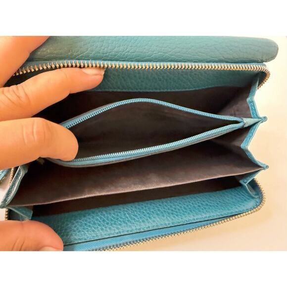 Gucci Interlocking GG Long Zip Around Wallet- Teal Preloved Great Condition - Picture 5 of 6
